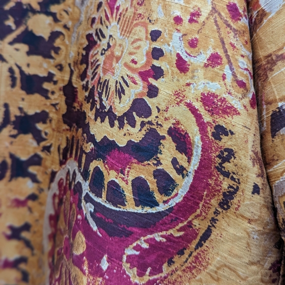 Chico's Gold & Maroon Paisley 100% Silk Jacket Blazer Women's Size 3 - Picture 4 of 7